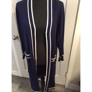 New NWT Navy blue Long Open Cardigan Sweater Large Vita Milano